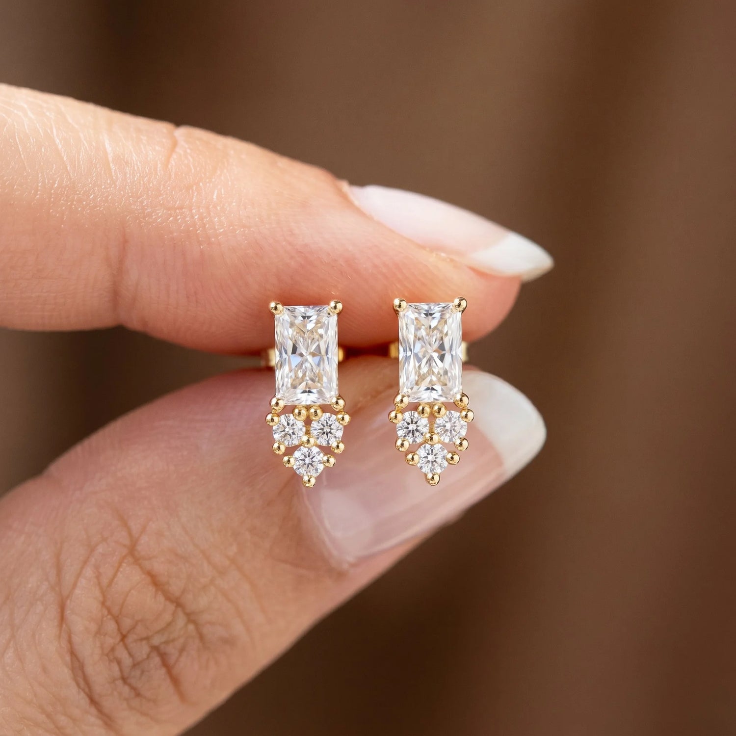 0.32 CT Lab Diamond Radiant and Round Cut Cluster Earrings