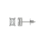 This white gold Classic Radiant Diamond Earrings made with a radiant-cut diamonds set in a four prong setting in top view and side view