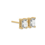 This yellow gold Classic Radiant Diamond Earrings made with a radiant-cut diamonds set in a four prong setting in side view