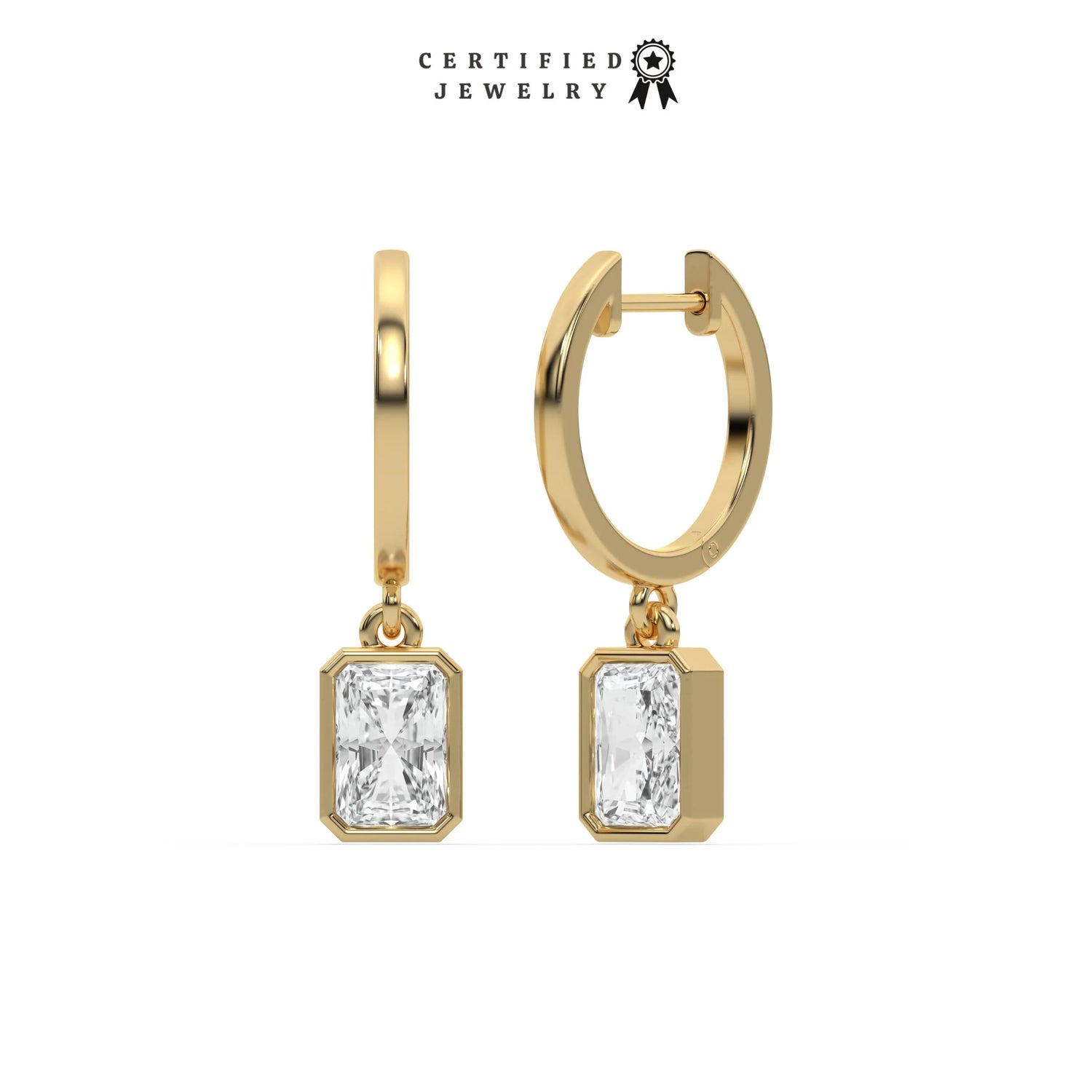 0.20 CT Lab Diamond Radiant Dangling Hoop Earrings