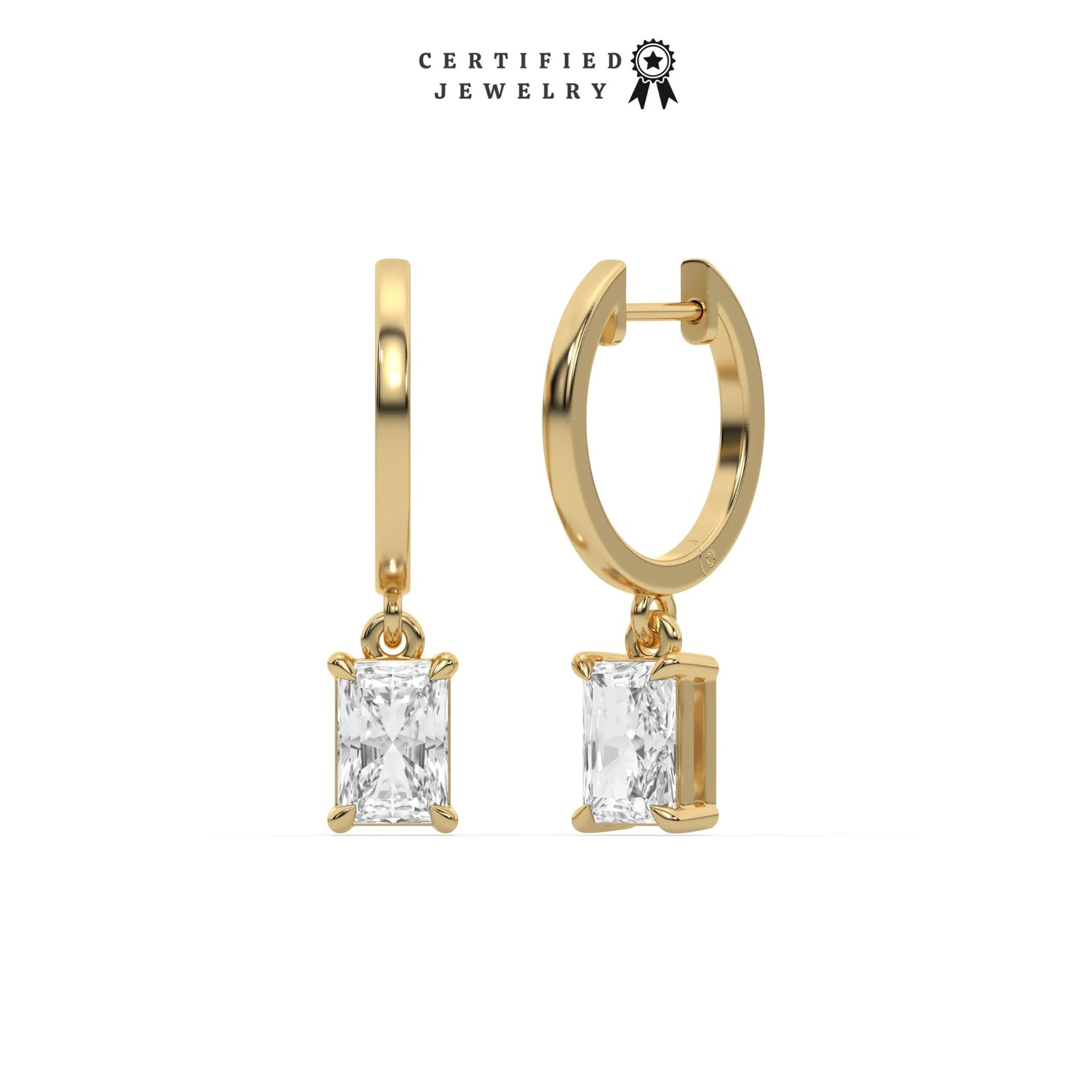 0.20 CT Lab Diamond Radiant Dangling Hoop Earrings