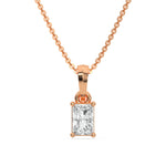 18K Rose Gold Natural Radiant Solitaire Diamond Necklace