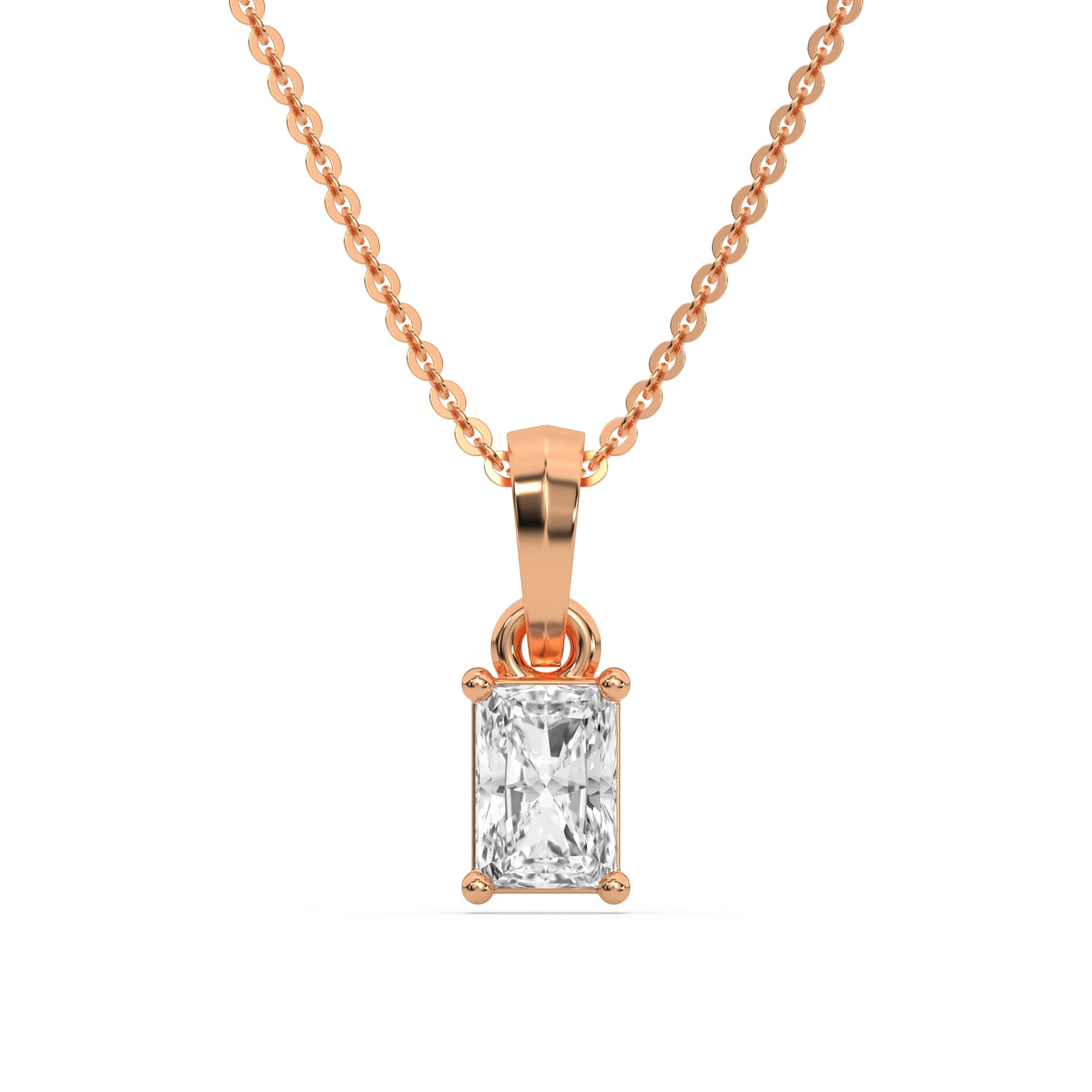 18K Rose Gold Natural Radiant Solitaire Diamond Necklace