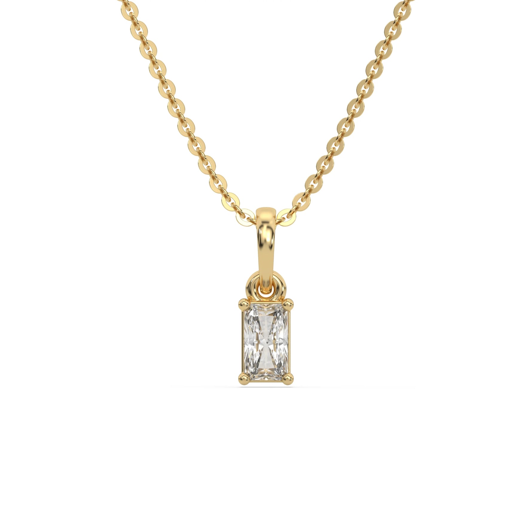14K Yellow Gold Natural Radiant Solitaire Diamond Necklace