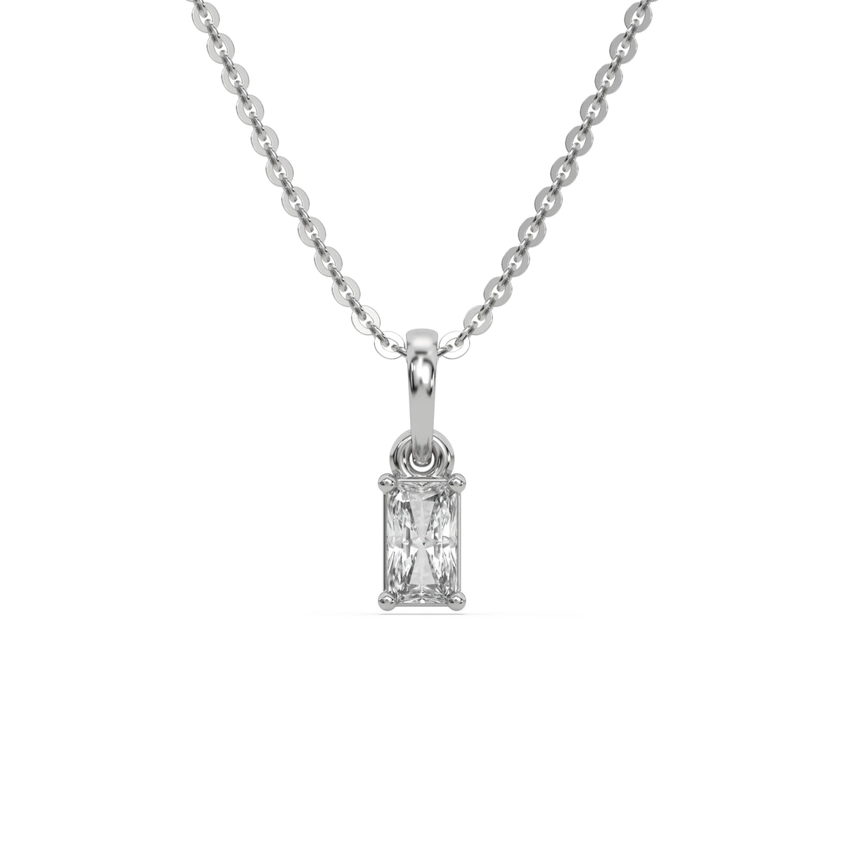 18K White Gold Natural Radiant Solitaire Diamond Necklace