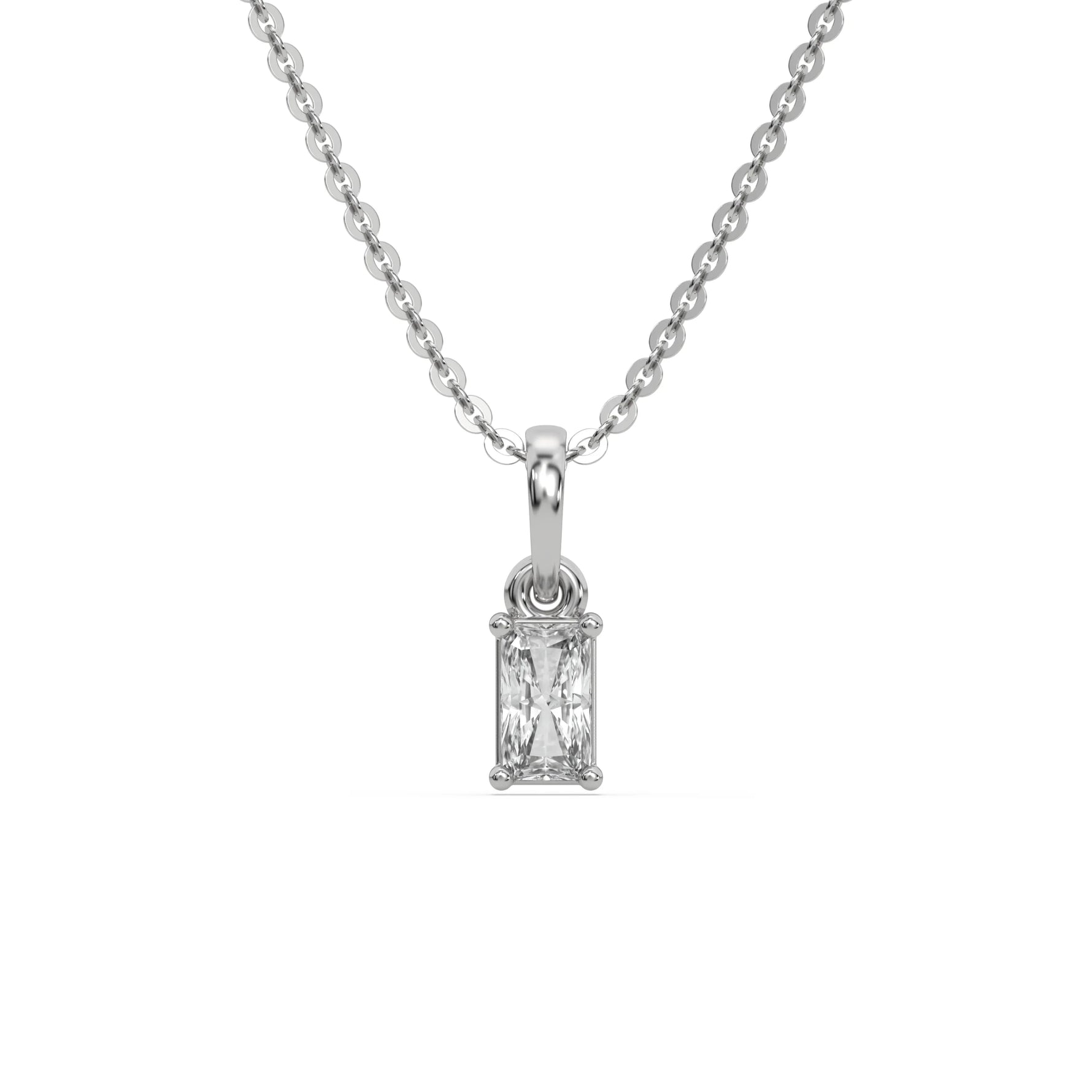 18K White Gold Natural Radiant Solitaire Diamond Necklace