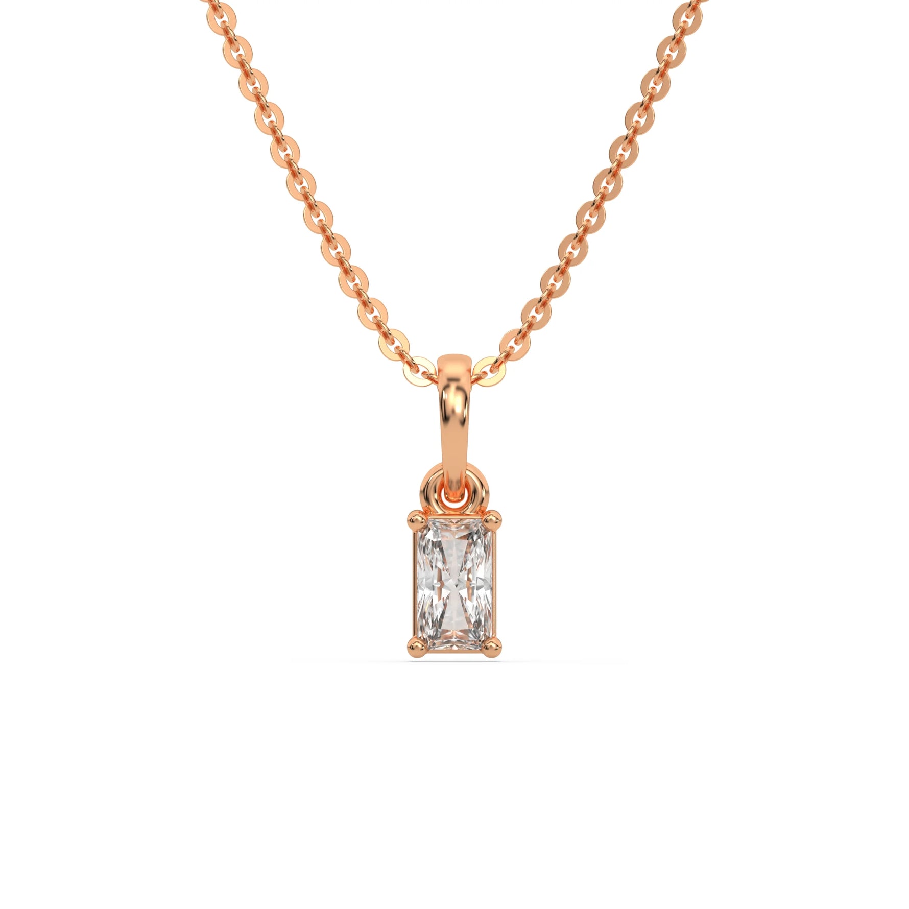 18K Rose Gold Natural Radiant Solitaire Diamond Necklace