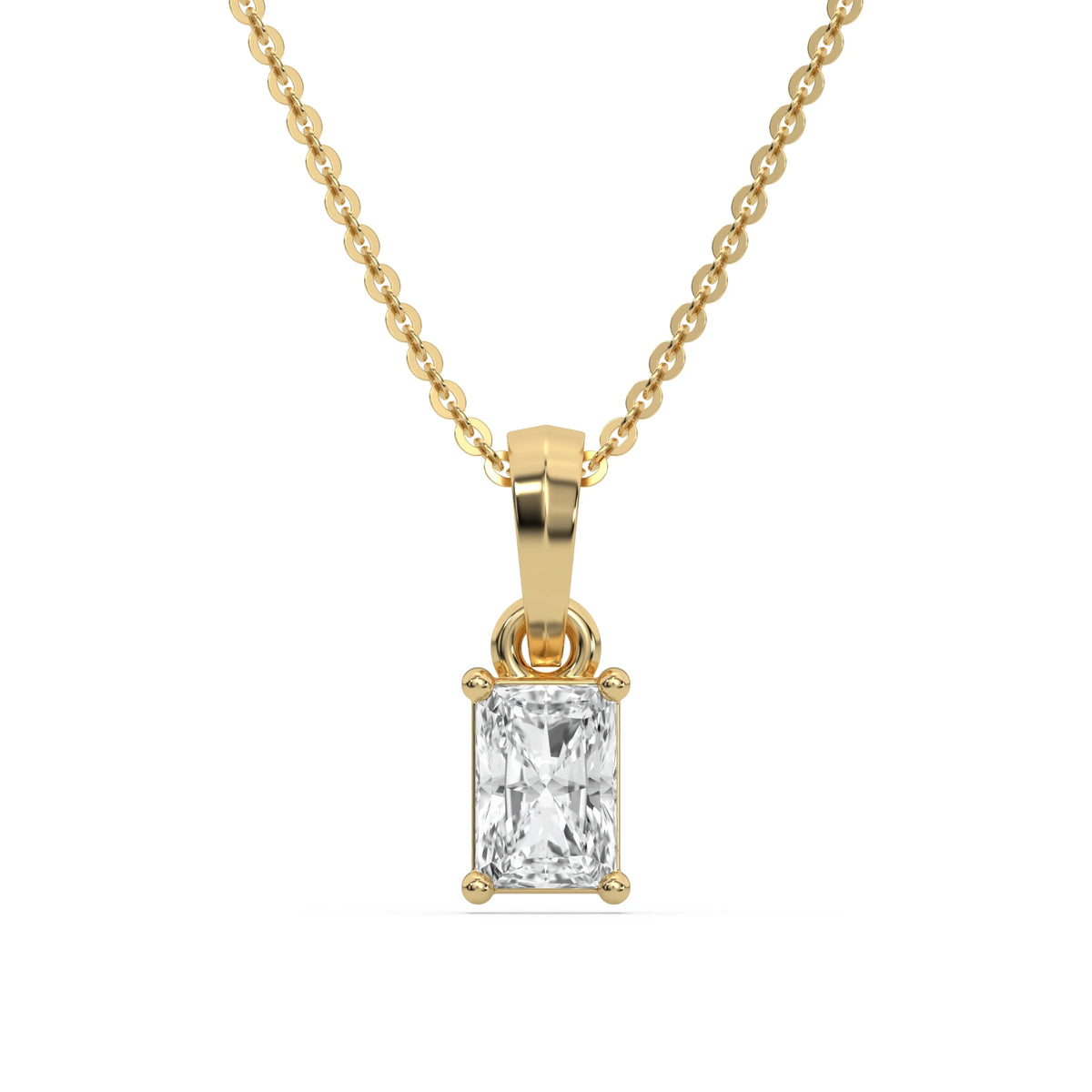 14K Yellow Gold Natural Radiant Solitaire Diamond Necklace