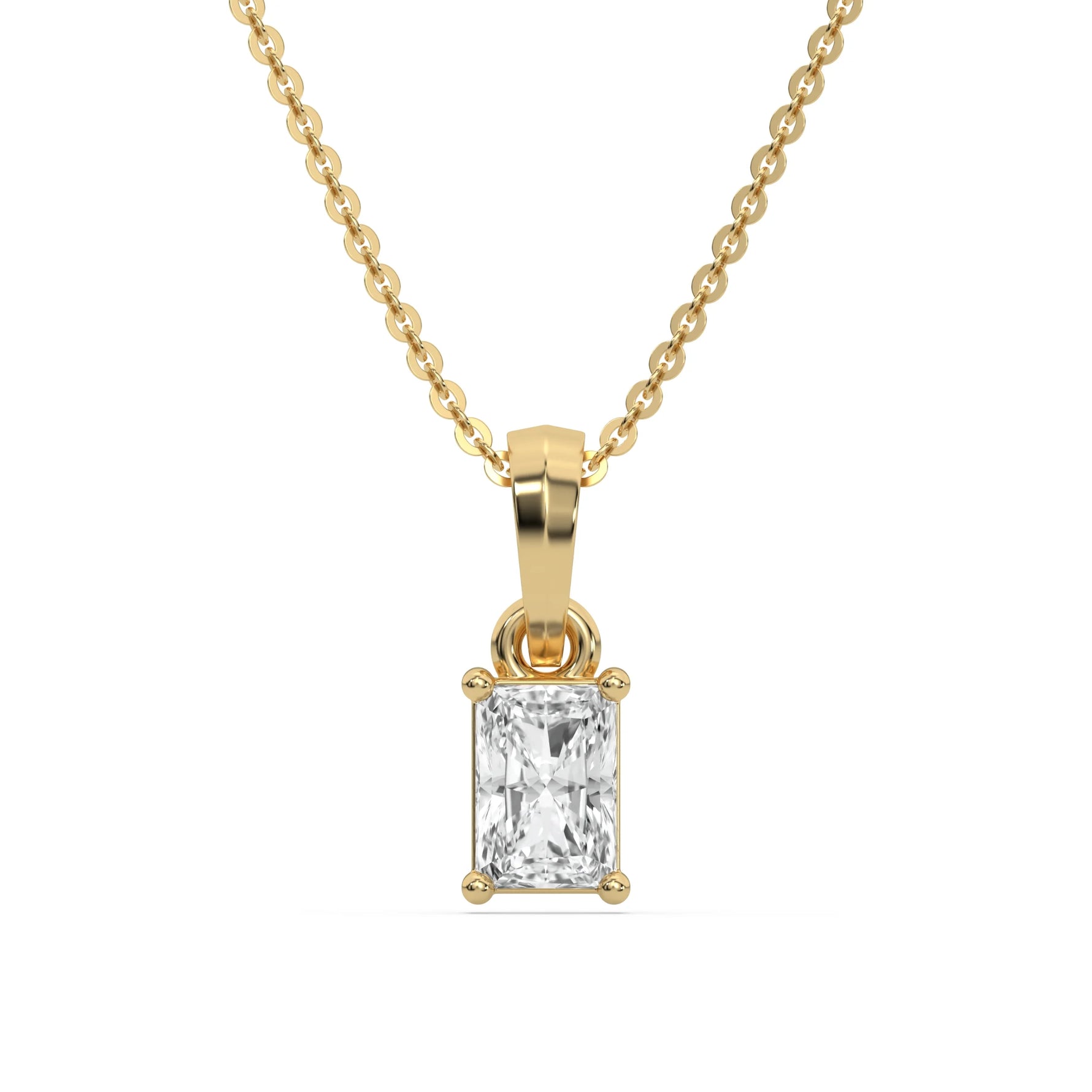 14K Yellow Gold Natural Radiant Solitaire Diamond Necklace