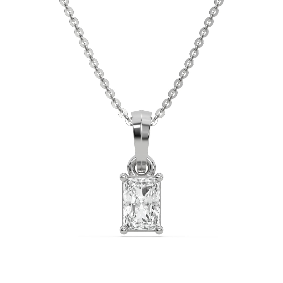 18K White Gold Natural Radiant Solitaire Diamond Necklace