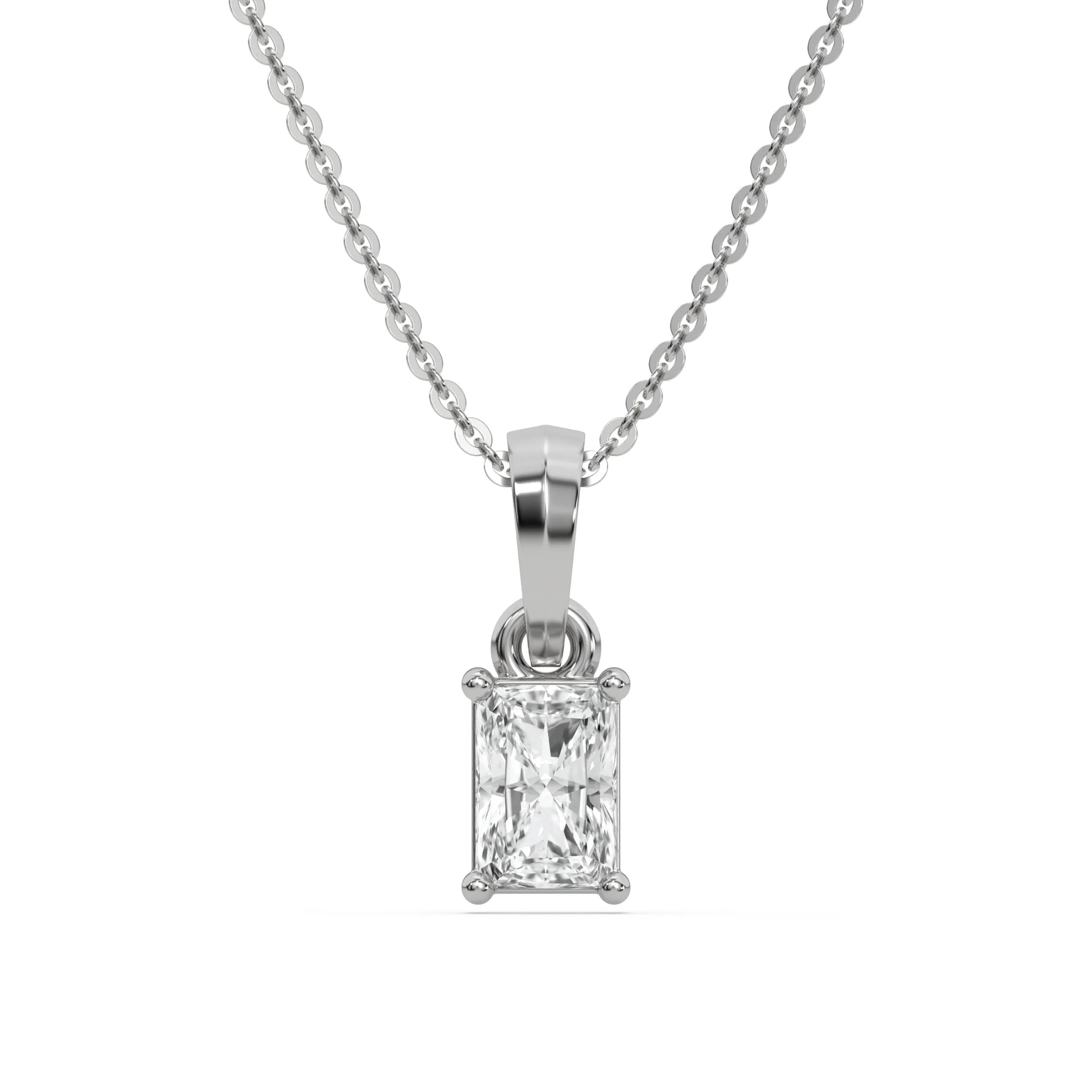 18K White Gold Natural Radiant Solitaire Diamond Necklace