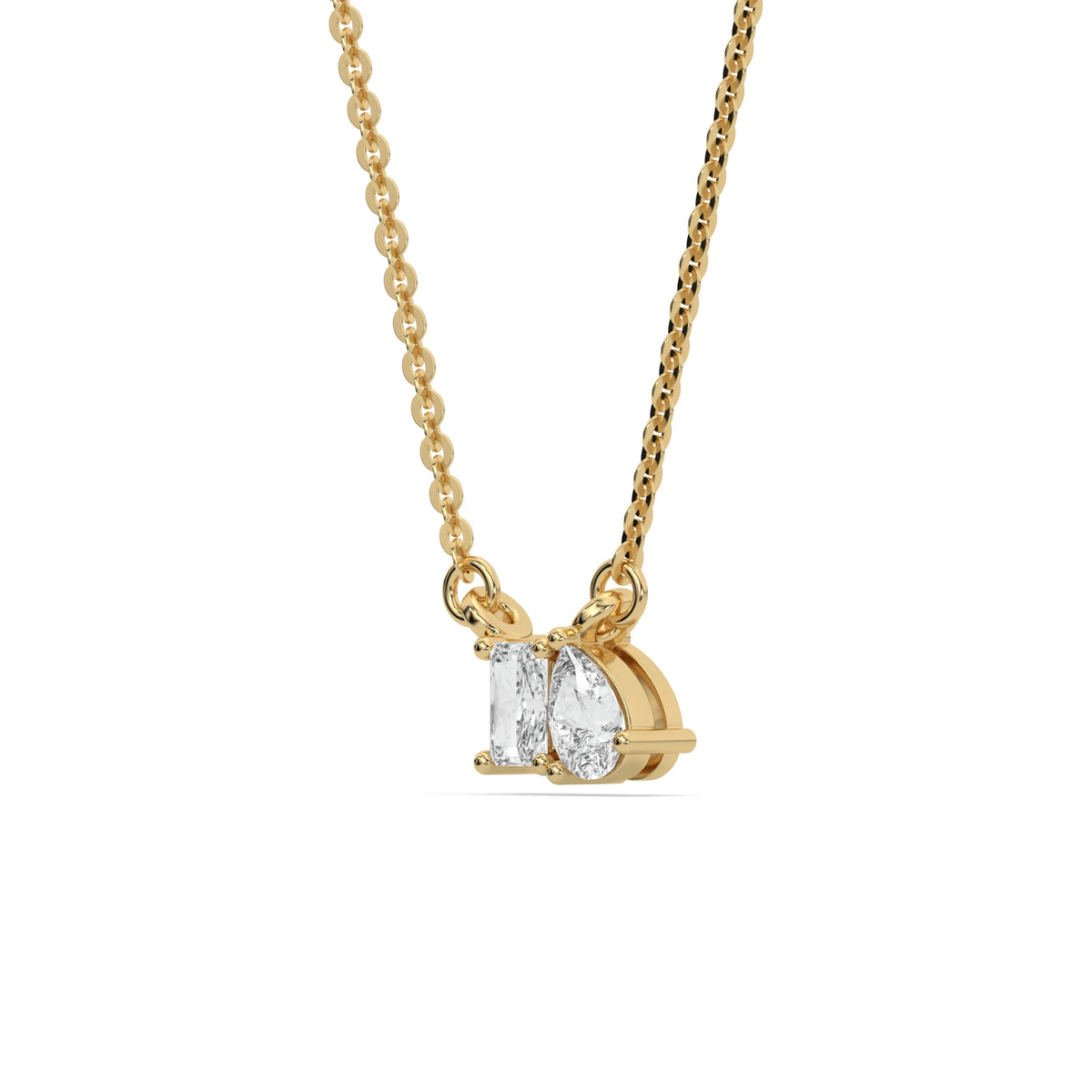 14K Yellow Gold Radiant and Pear Diamond Toi Moi Necklace   