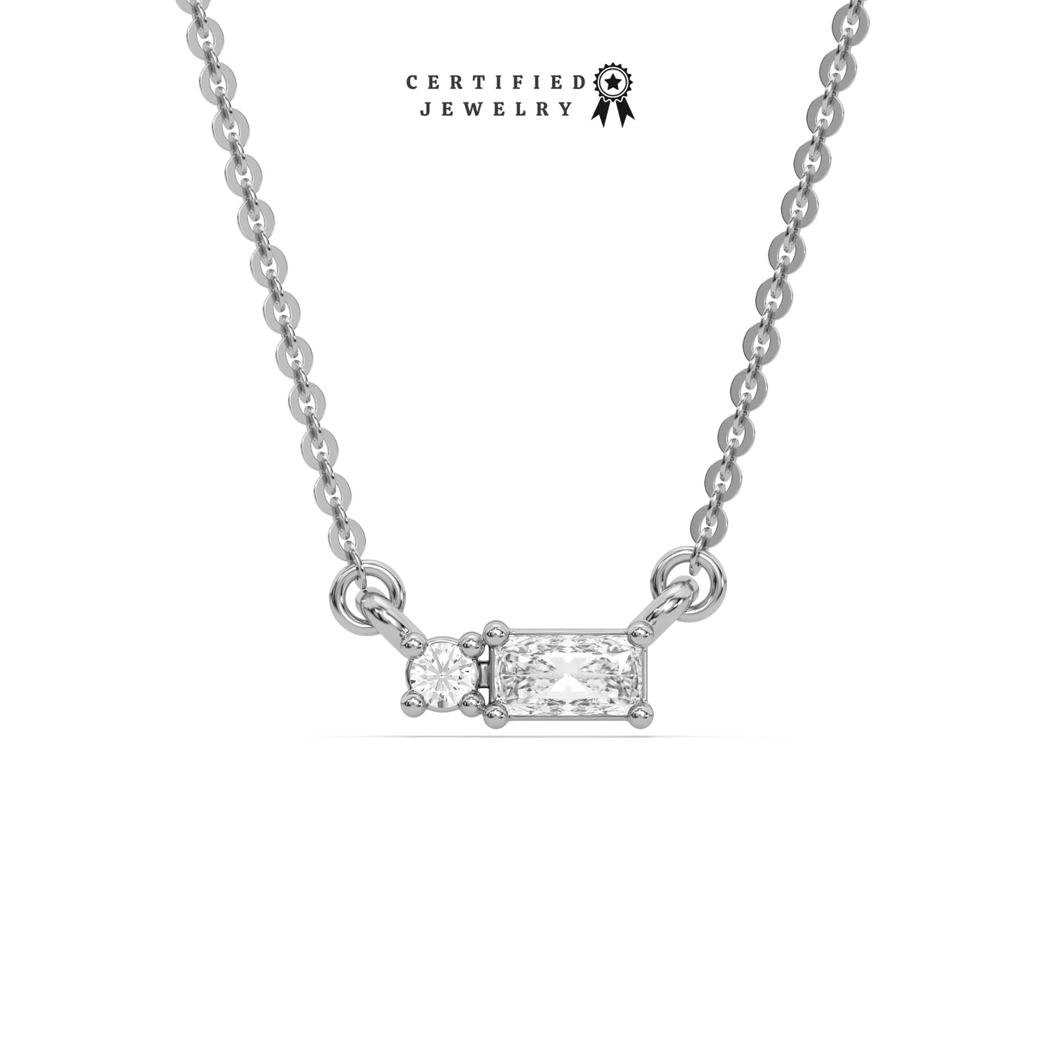 0.25 CT Natural Diamond Radiant & Round Cluster Necklace