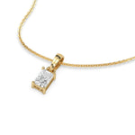 This yellow gold Radiant Solitaire Diamond Necklace made with radiant cut diamond in a four prong setting with adjustable chain in 3d view