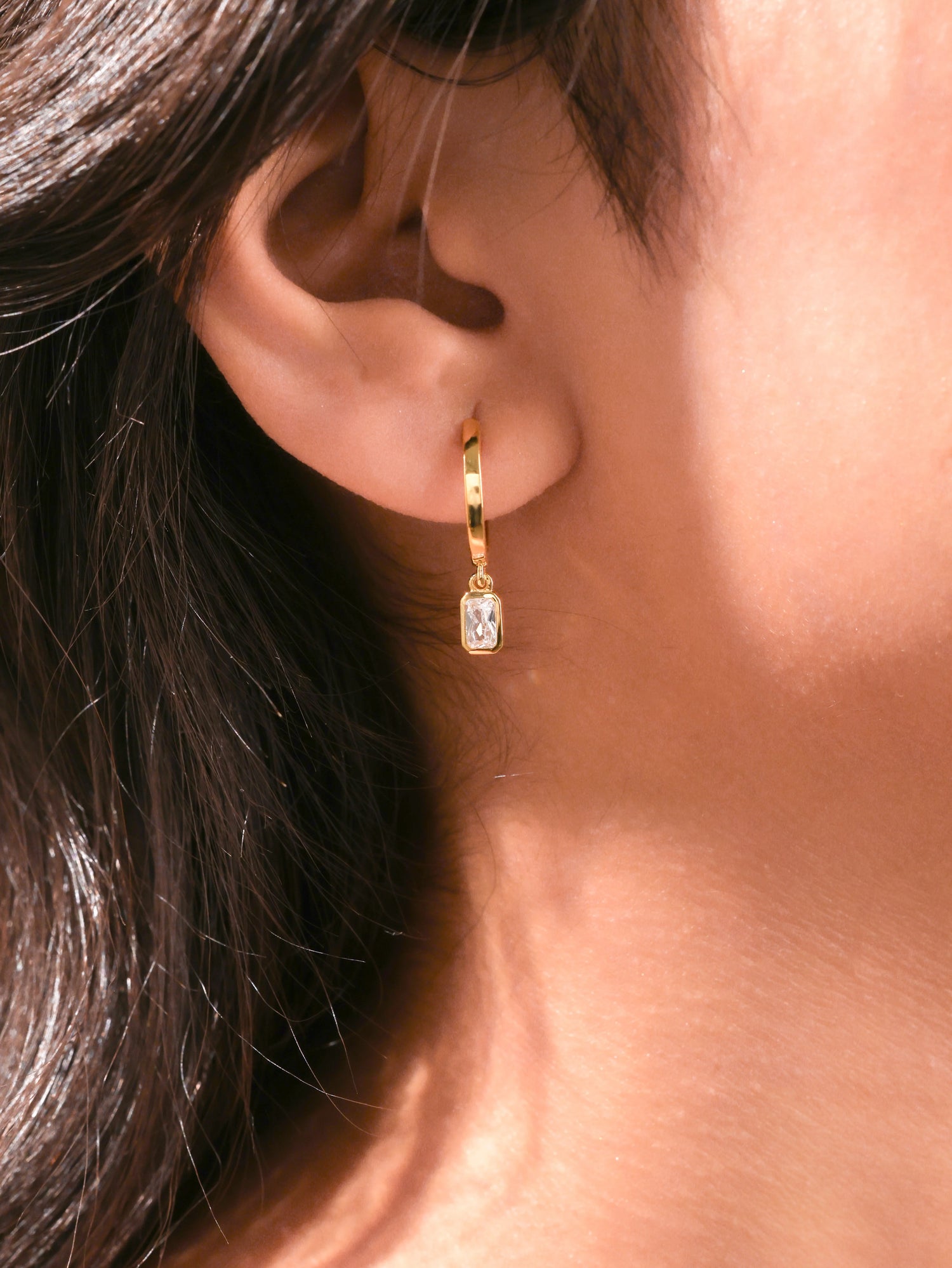 0.20 CT Lab Grown Diamond Radiant Dangling Hoop Earrings