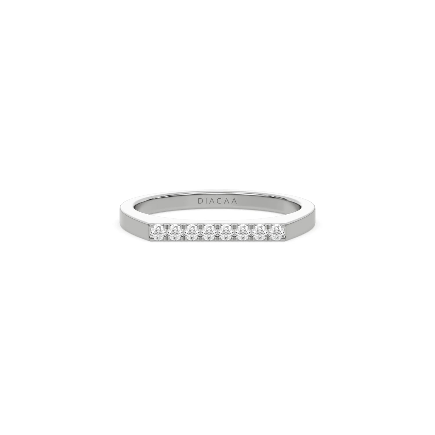 This white gold ring displayed in front view is made with brilliant cut round diamonds and set in a beautiful micro pave setting