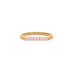 This rose gold ring displayed in front view is made with brilliant cut round diamonds and set in a beautiful micro pave setting