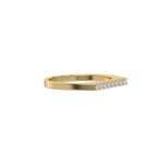 This yellow gold ring displayed in side view is made with brilliant cut round diamonds and set in a beautiful micro pave setting