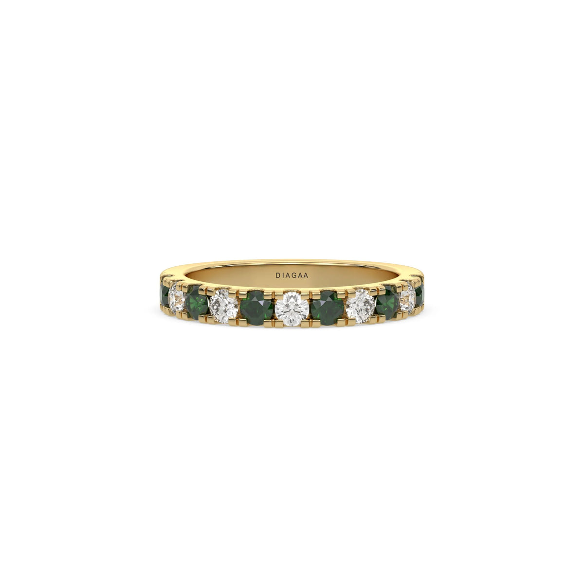 14K Yellow Gold Emerald Gemstone Eternity Ring