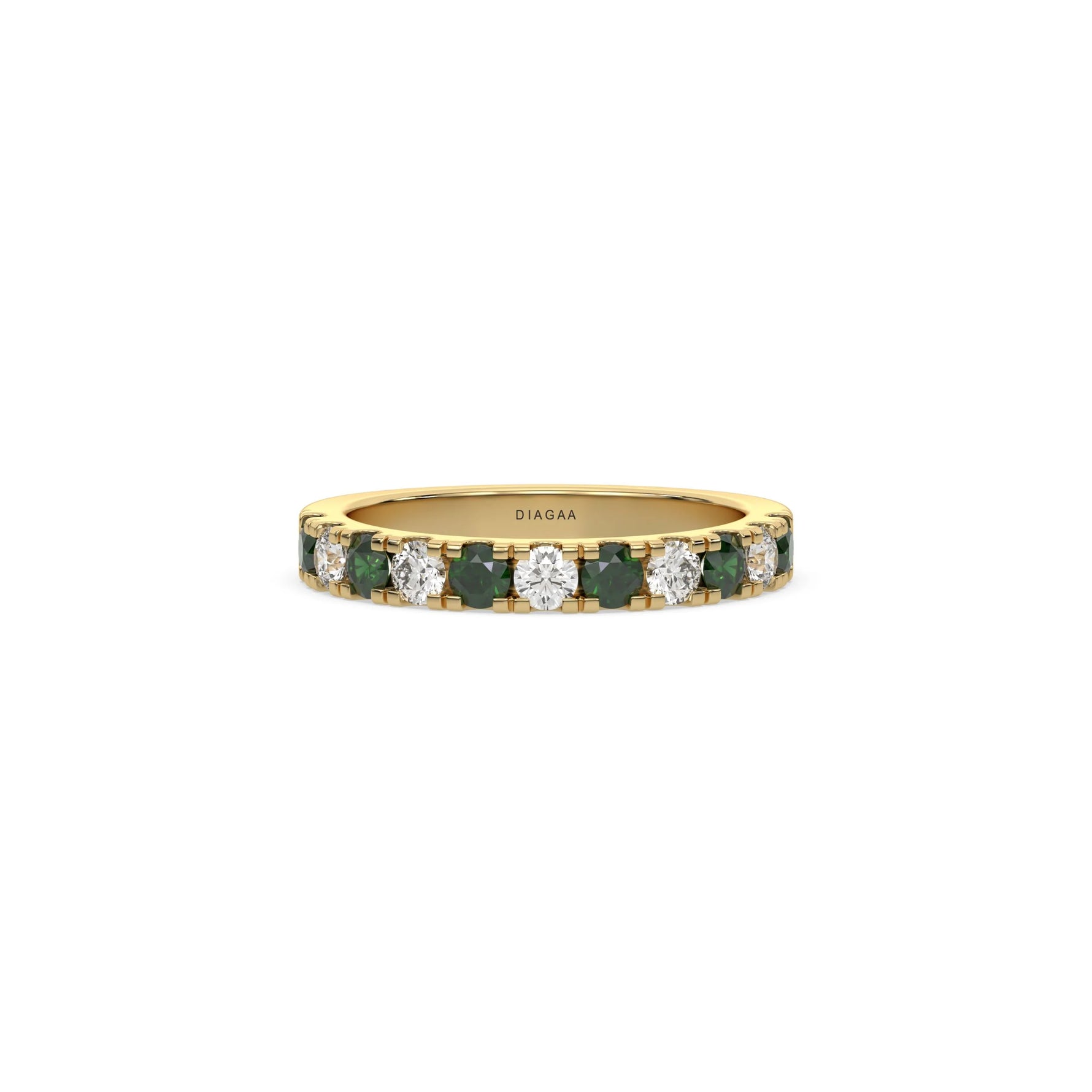 14K Yellow Gold Emerald Gemstone Eternity Ring