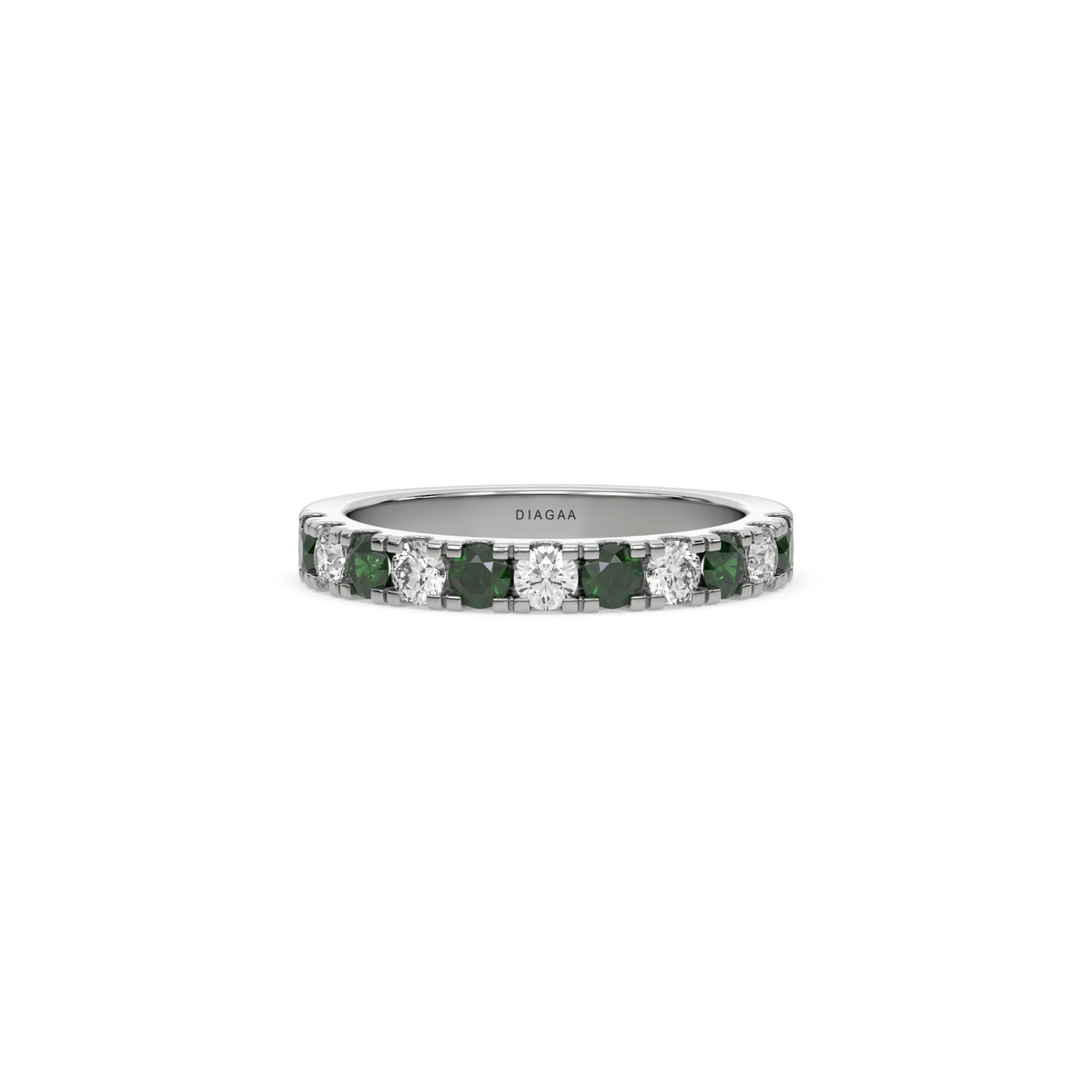 14K White Gold Emerald and White Diamond Eternity Ring 