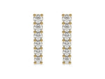 18k yellow gold round cut diamond bar stud earrings set in prong setting.