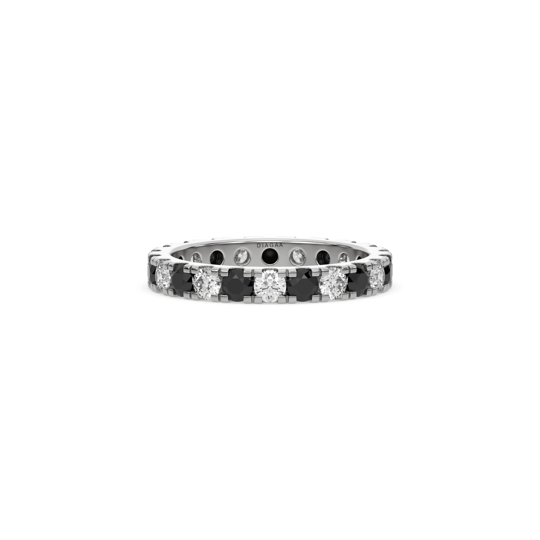 14K White Gold Round Black And White Diamond Eternity Ring