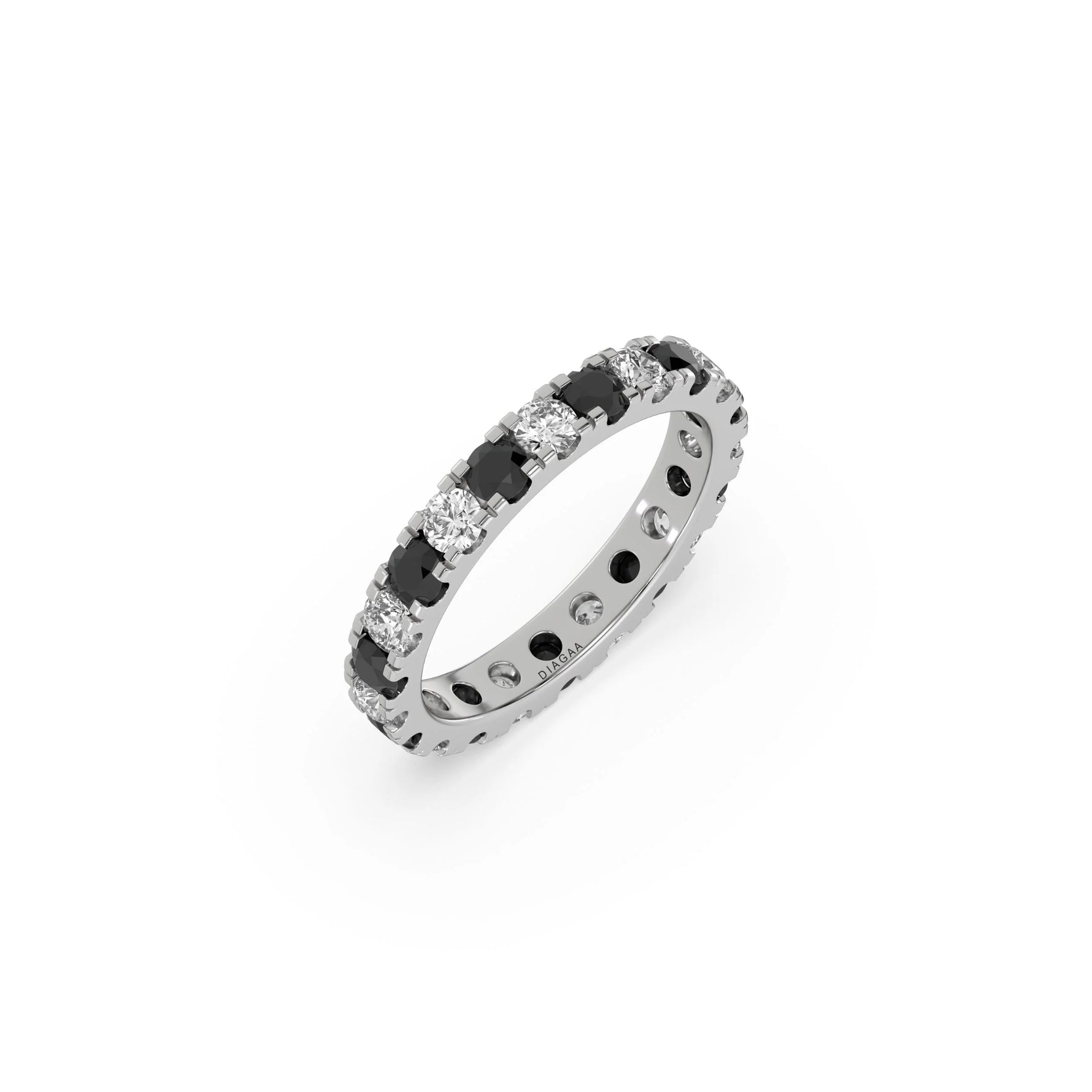 10K White Gold Round Black And White Diamond Ring
