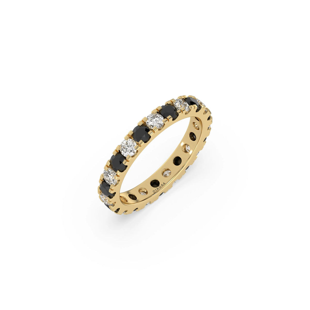 14K Yellow Gold Round Black And White Diamond Eternity Ring
