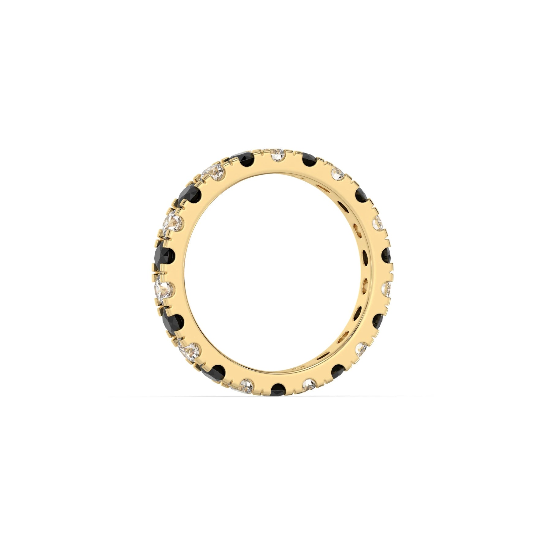 14K Yellow Gold Round Black And White Diamond Full Eternity Ring