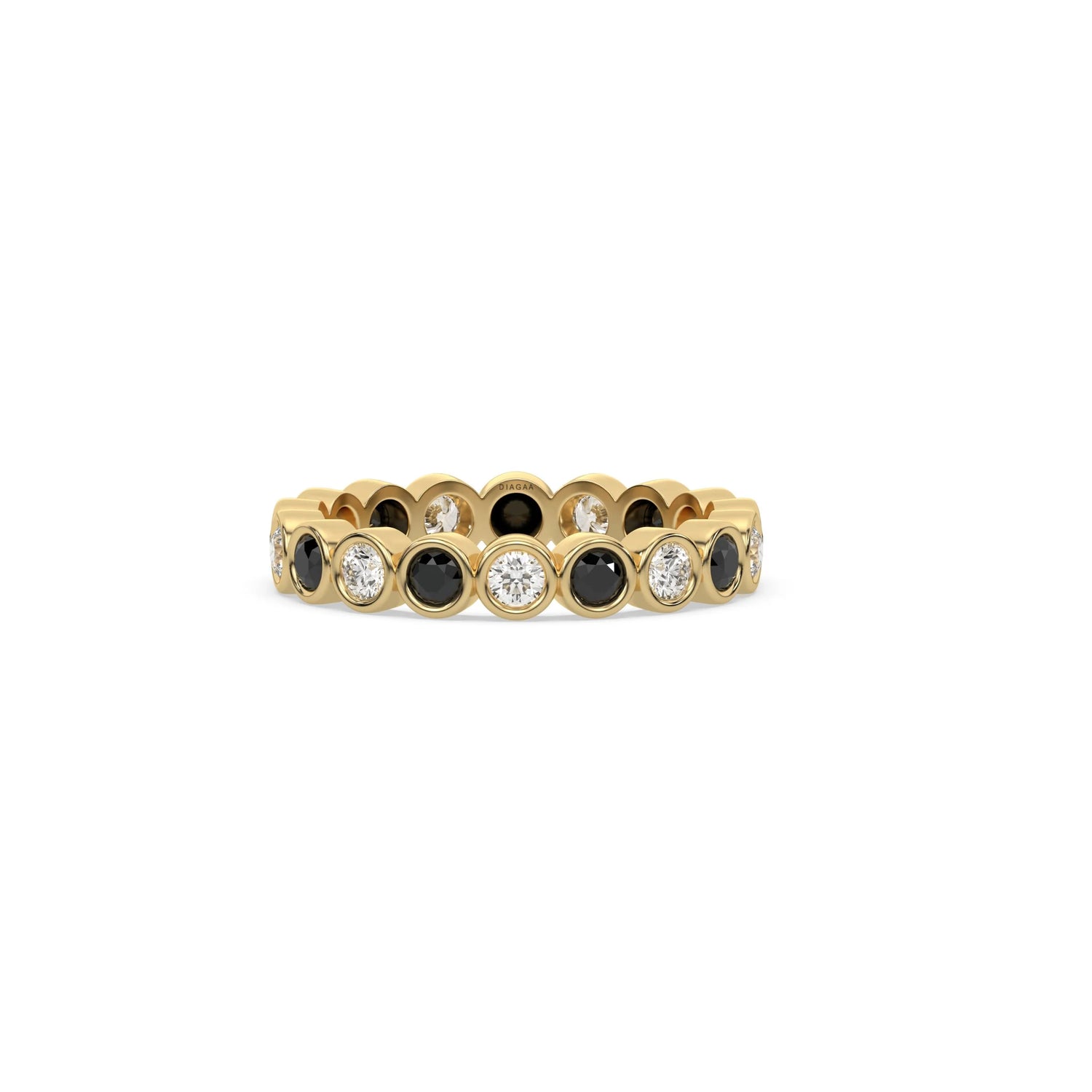 14K Yellow Gold Half Natural Black And Half White Diamond Full Eternity Ring