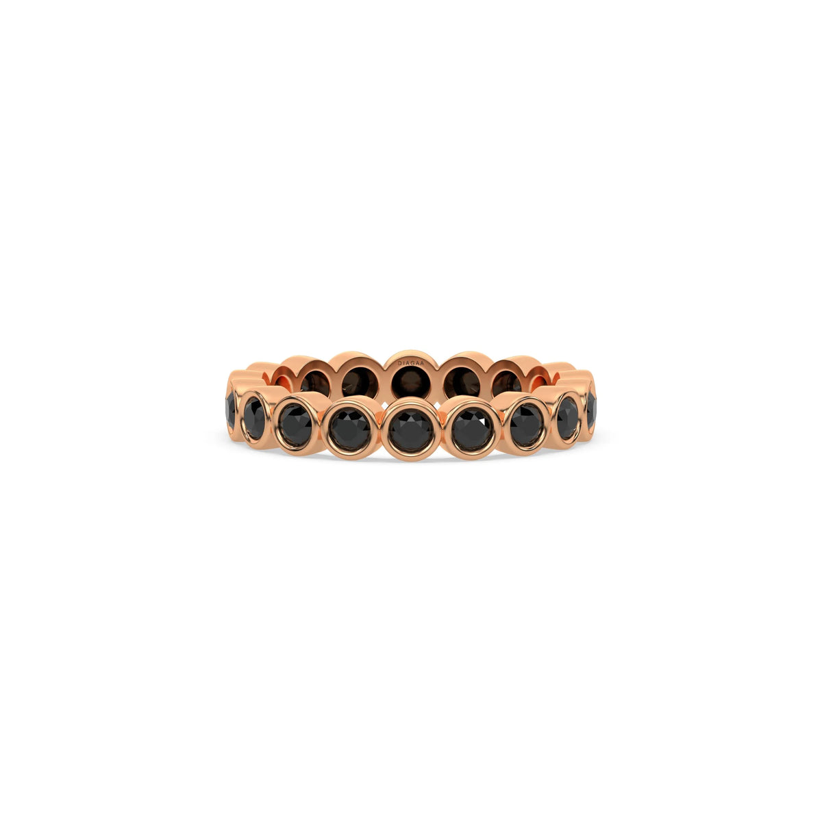 14K Rose Gold Natural Black Full Eternity Bezel Setting Ring