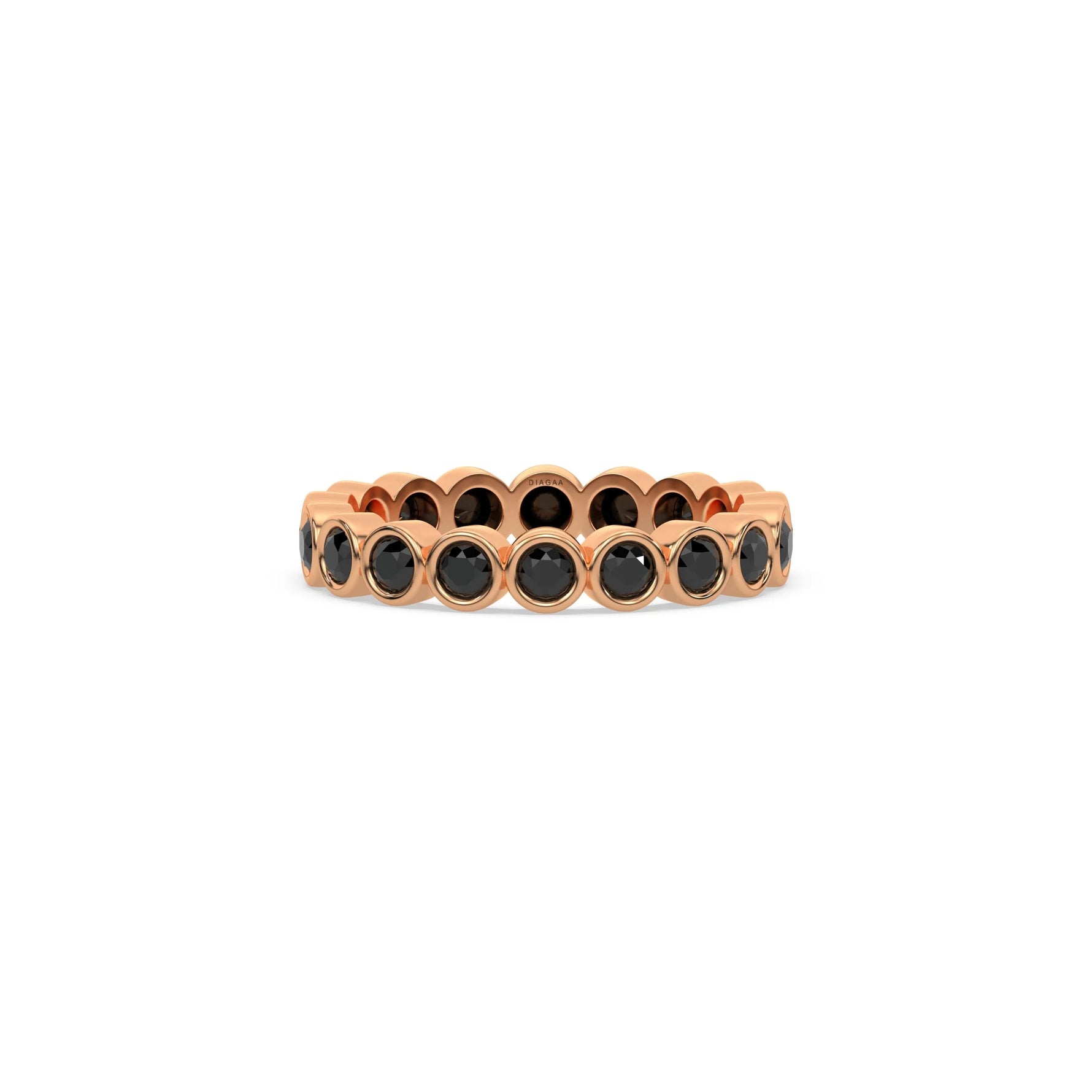 14K Rose Gold Natural Black Full Eternity Bezel Setting Ring
