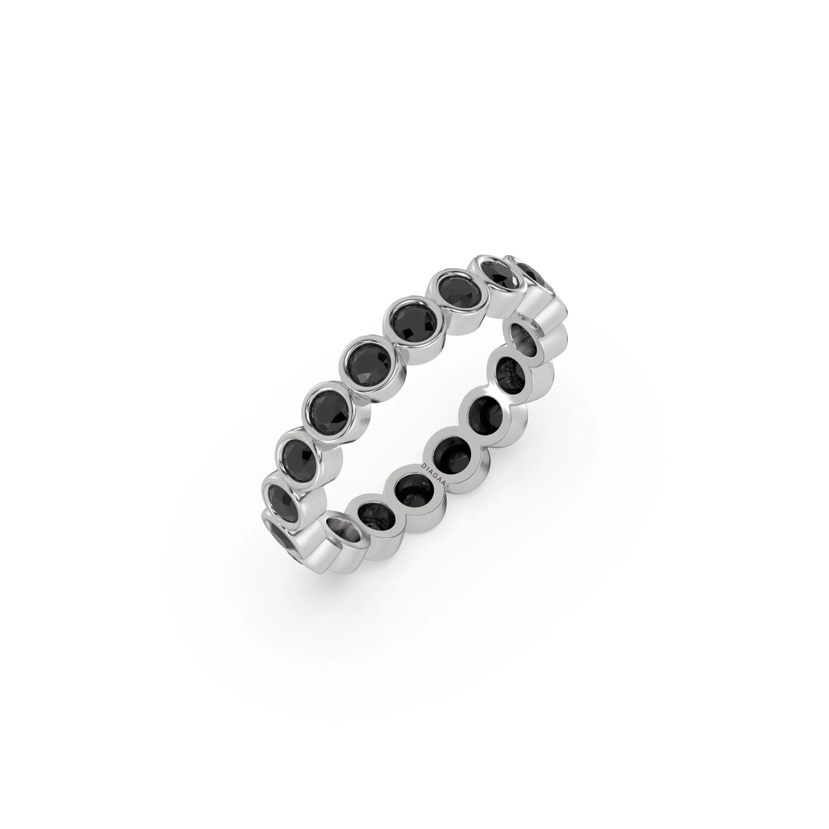 14K White Gold Natural Black Bezel Setting Ring