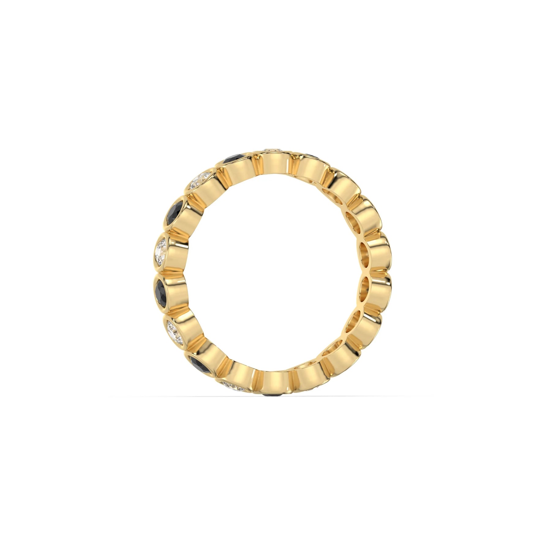 10K Yellow Gold Half Black And Half White Diamond Full Eternity Band