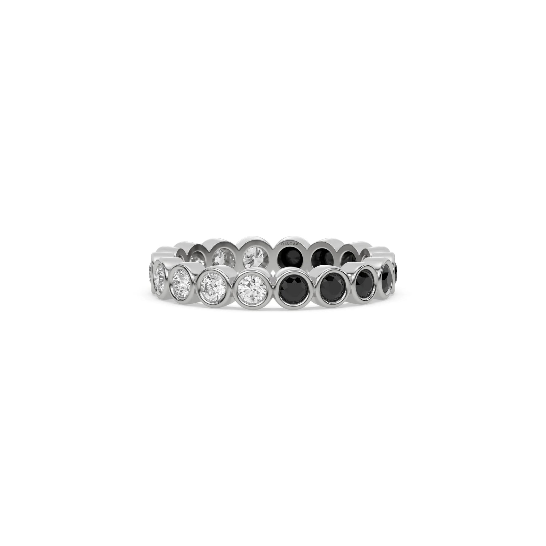 14K White Gold Half Natural Black And Half White Diamond Full Eternity Ring