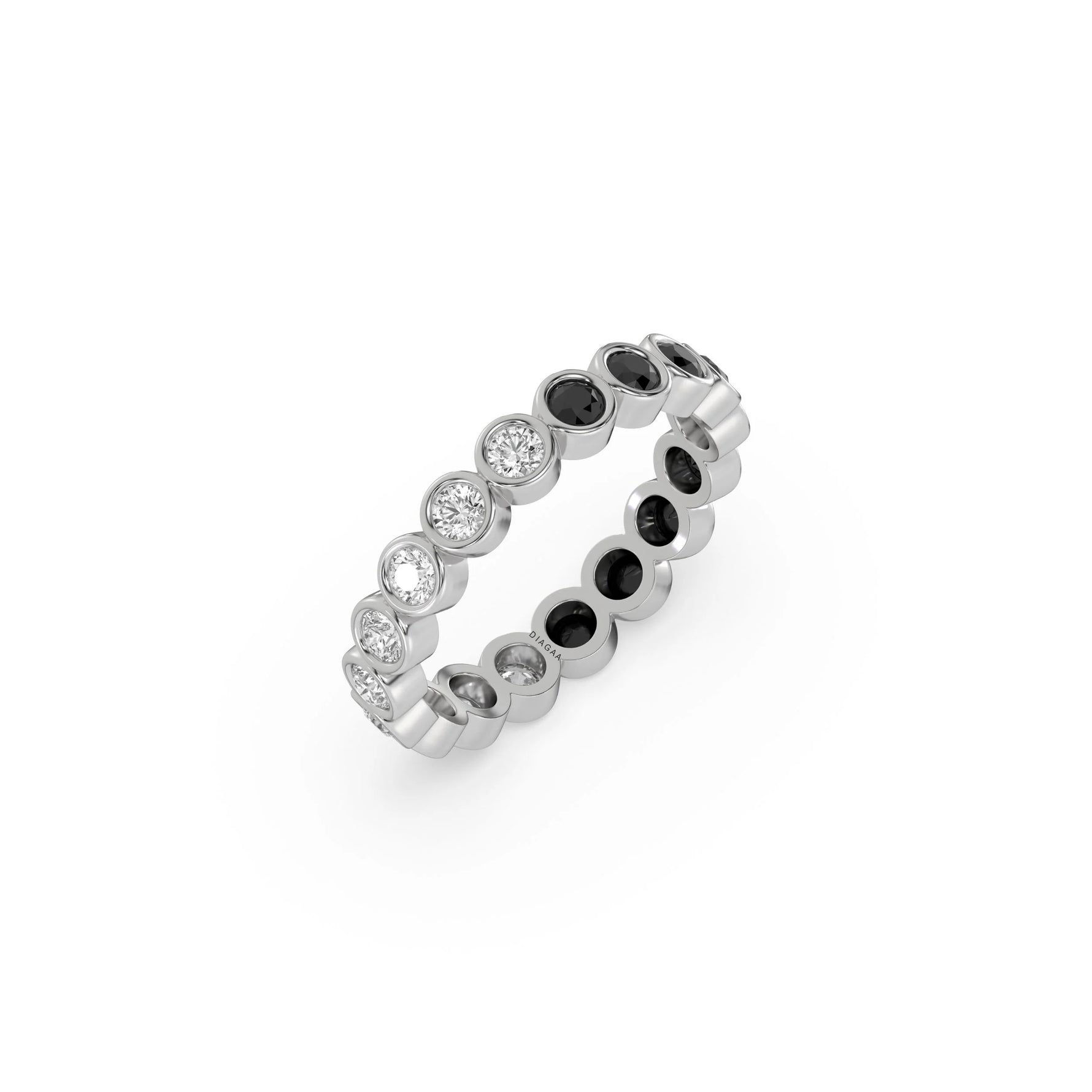18K White Gold Half  Black And Half White Diamond  Eternity Ring