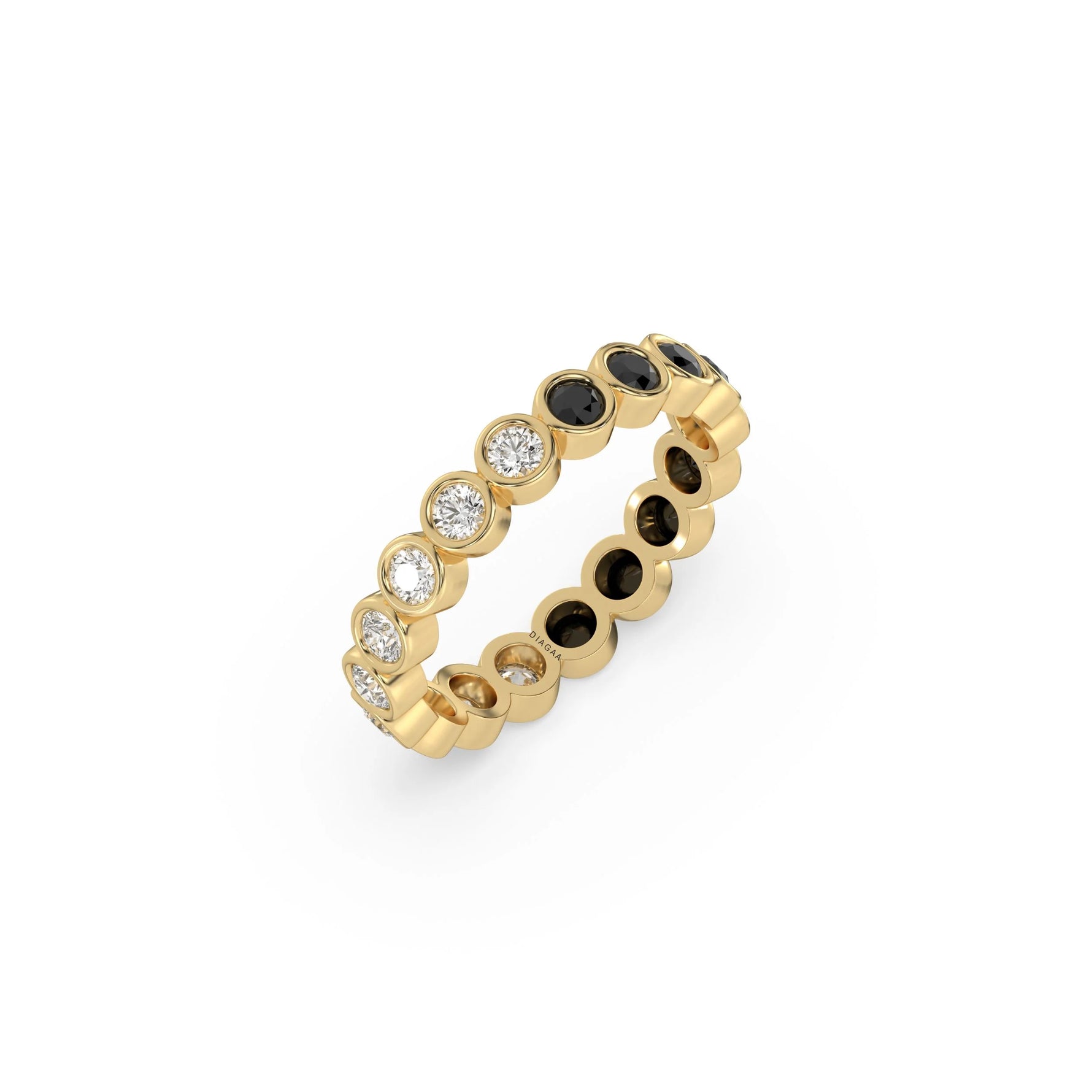 10K Yellow Gold Black And White Diamond Full Eternity Ring