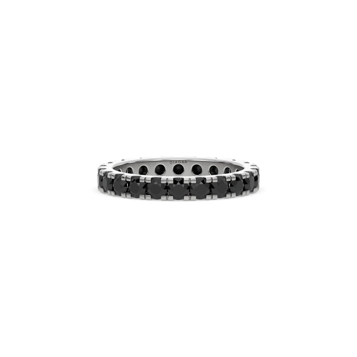 18K White Gold Round Black Natural Diamond Eternity Ring