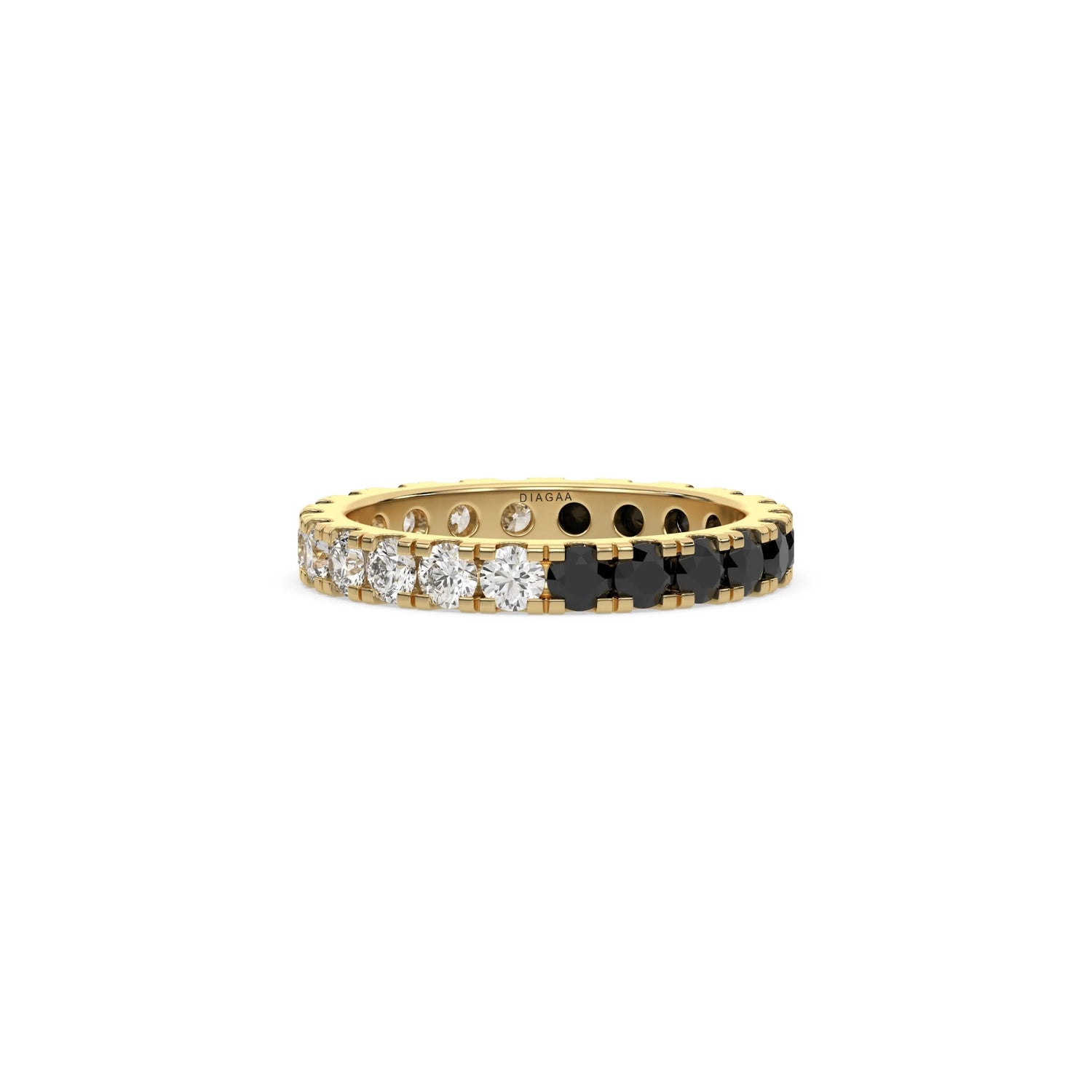 18K Yellow Gold Round Black And White Diamond Eternity Ring