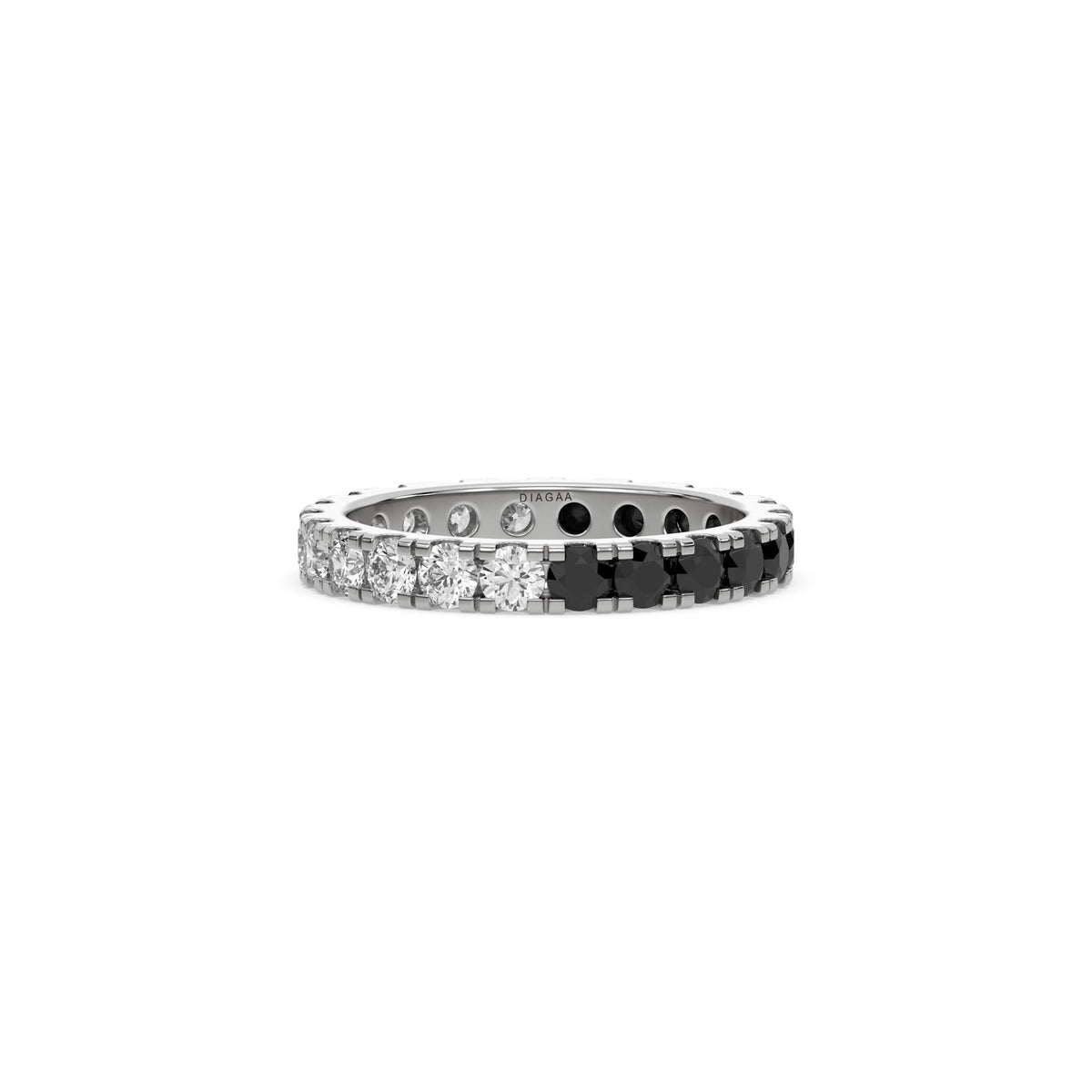 14K White Gold Round Black And White Diamond Eternity Ring
