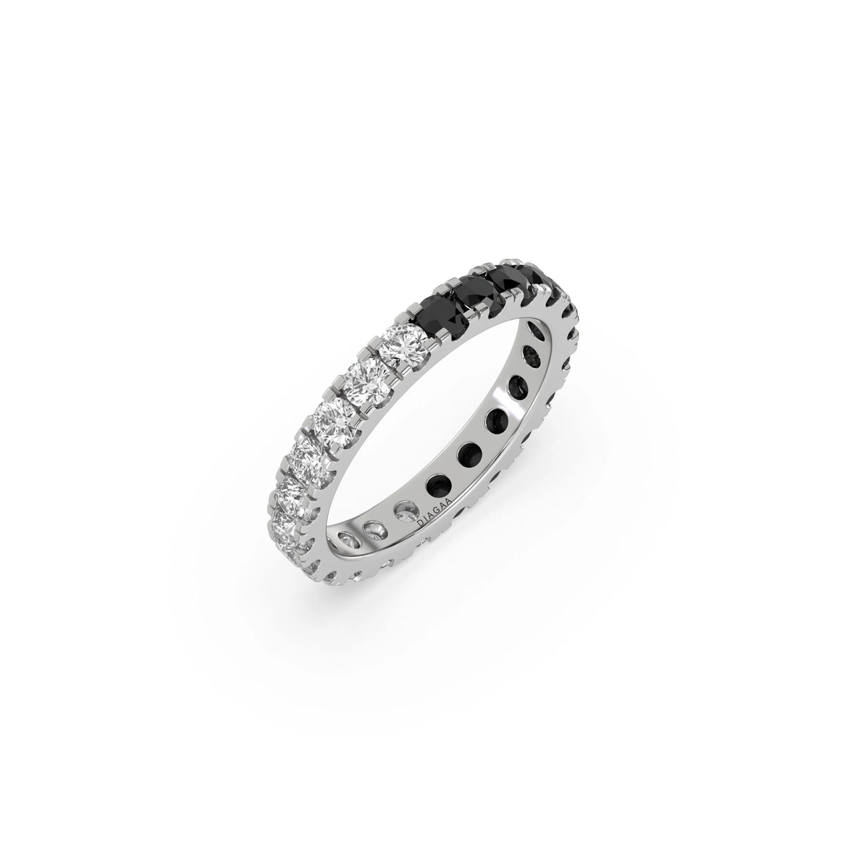 10K White Gold Round Black And White Diamond Ring