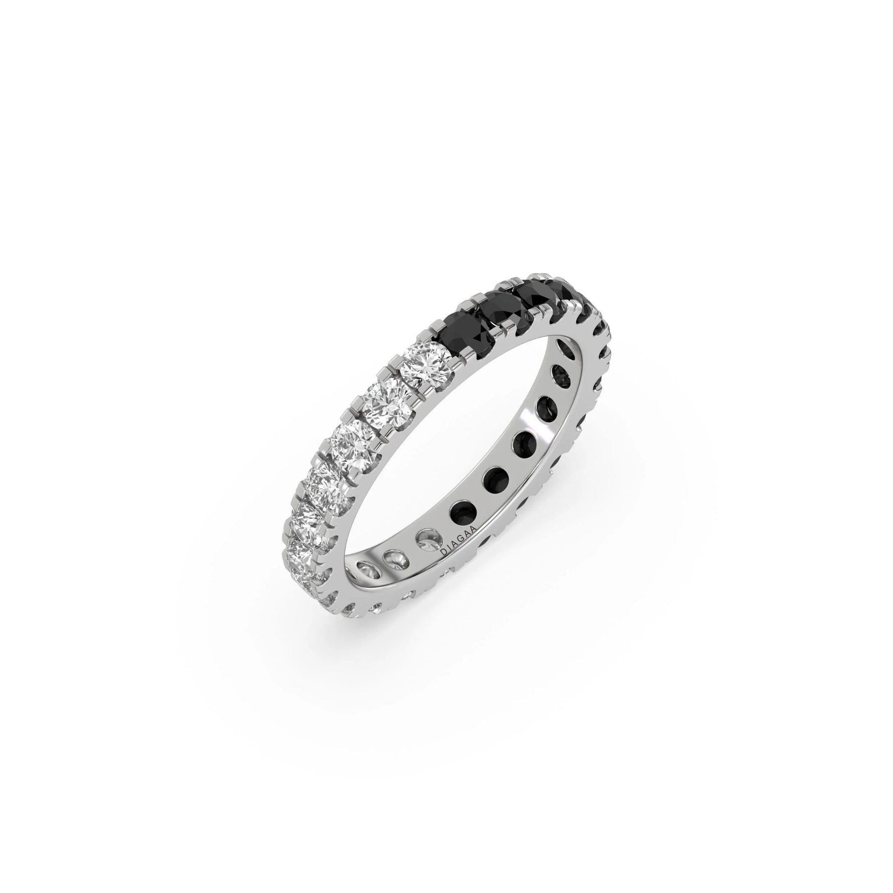 10K White Gold Round Black And White Diamond Ring