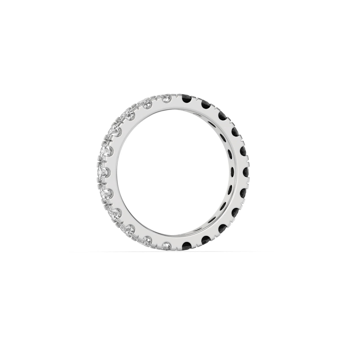 14K White Gold Round Black And White Diamond Eternity Ring