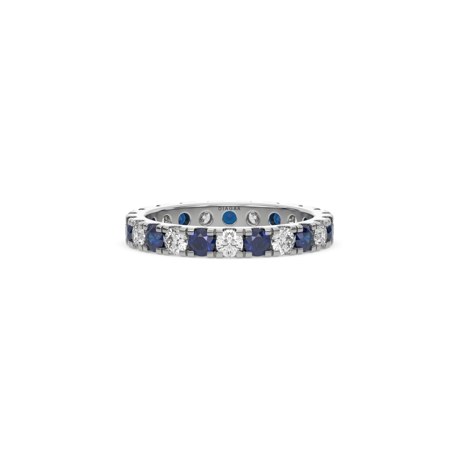 10K White Gold Sapphire Gemstone and White Diamond Eternity Band