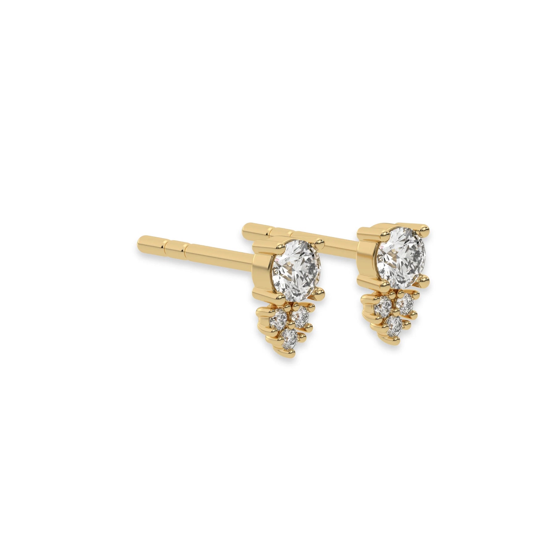 This yellow view Cluster Diamond Studs made with round brilliant-cut diamonds. The unique arrangement of diamonds forms a unique cluster design and all set in a prong setting in side view