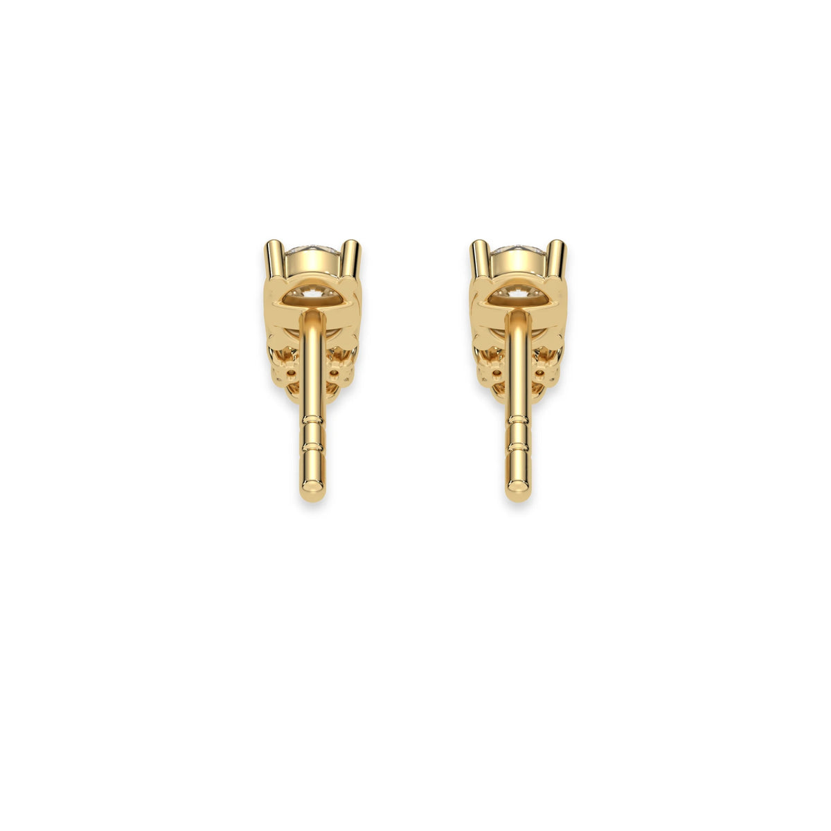 This yellow gold Cluster Diamond Studs made with round brilliant-cut diamonds. The unique arrangement of diamonds forms a unique cluster design and all set in a prong setting in back view