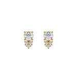 18k Yellow  gold natural round cut diamond cluster stud earrings set in prongs.