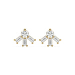 18k yellow gold natural round and baguette diamond celestial stud earrings