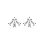 18k white gold natural round and baguette diamond celestial stud earrings